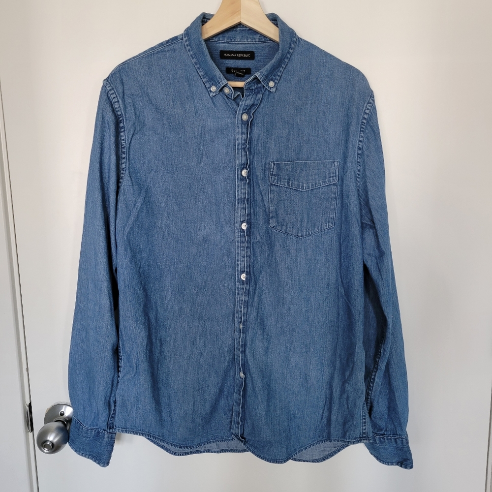 Banana Republic Slim Fit Button Down Shirt  Denim Blue